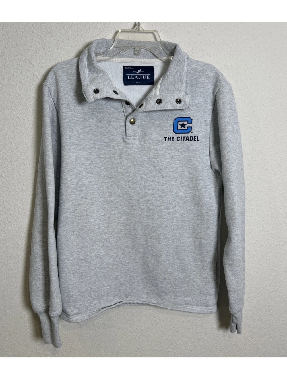 The Citadel League Long Sleeve Henley Snap Button Pullover Gray Adult Small